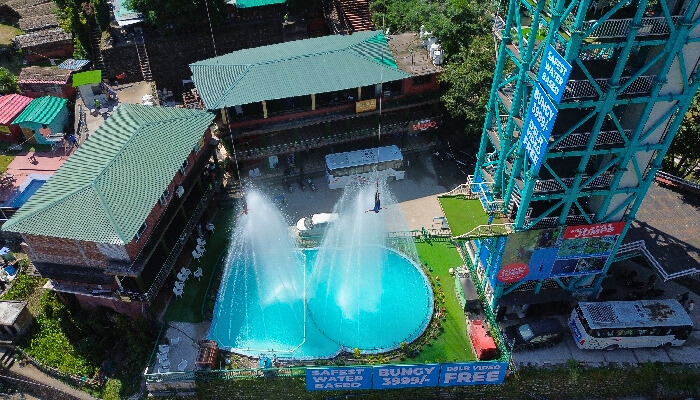 Splash Bungy tower and landing pool in Shivpuri Rishikesh