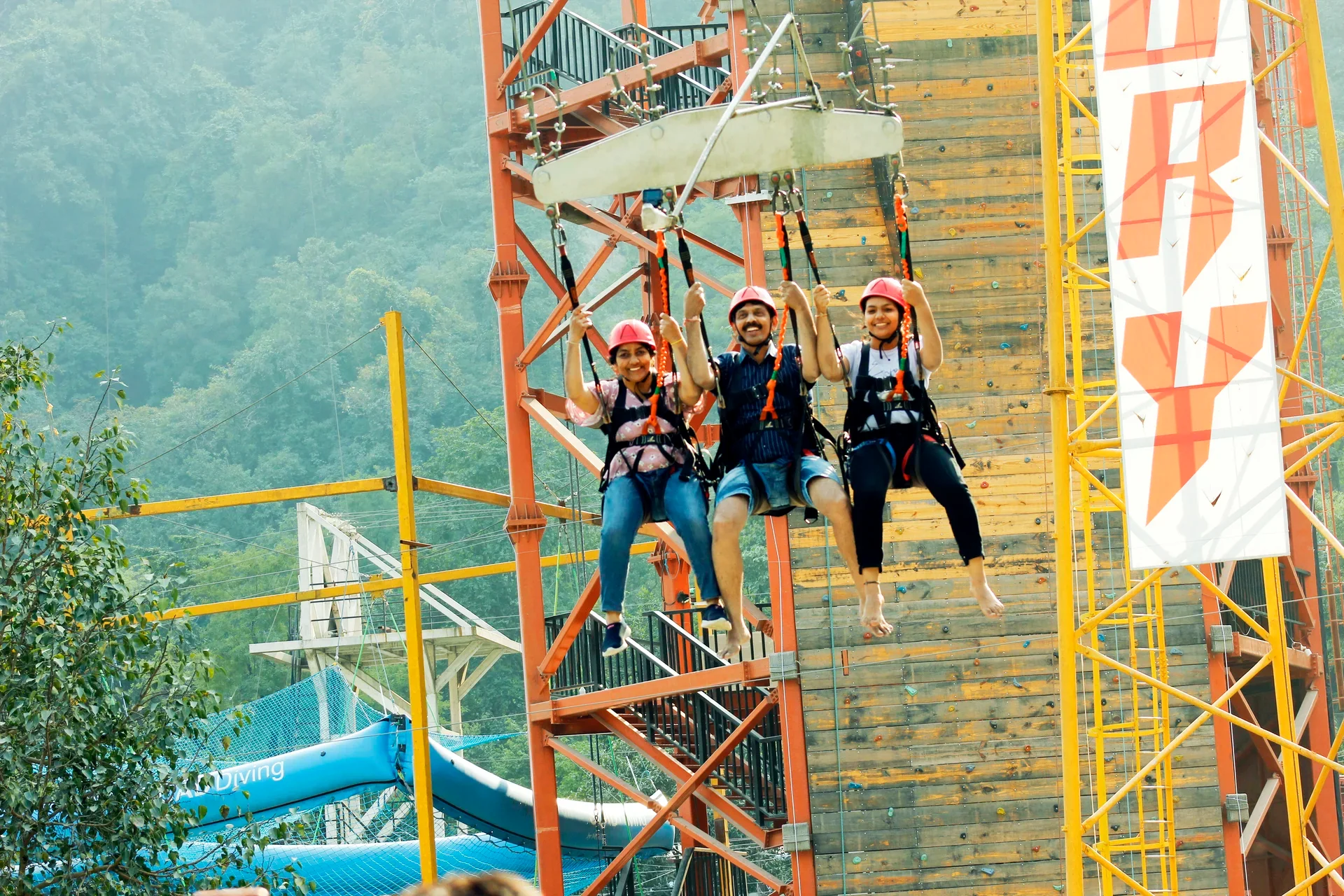 Thrill Factory giant swing with blue sky